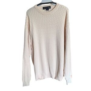 ANHEUSER-BUSCH Men's Cream Cable Knit Sweater Long-sleeved 100% Cotton Large